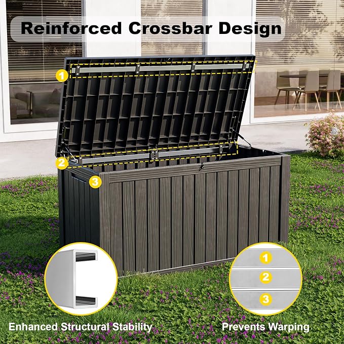 DRATO 180 Gallon Outdoor Storage Box, Large Waterproof Deck Box, Lockable Resin - Image 4