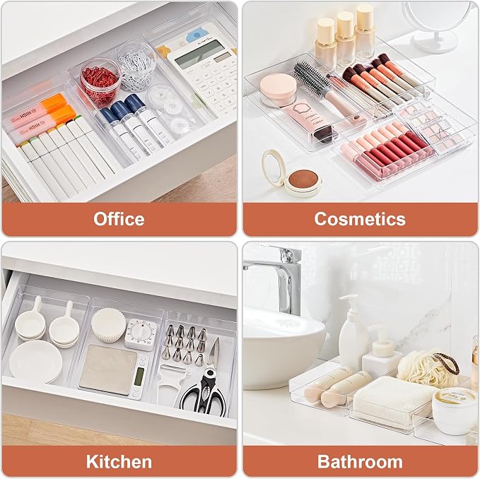 SMARTAKE 6 PCS Clear Plastic Kitchen Large Size Drawer Organizers Set | - Image 7