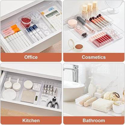 SMARTAKE 6 PCS Clear Plastic Kitchen Large Size Drawer Organizers Set | - Image 7