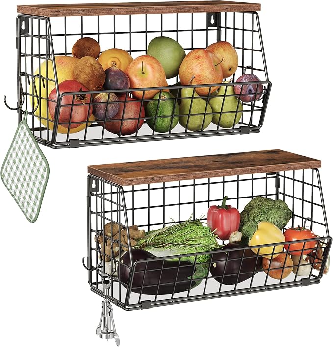 2-Tier Fruit Basket for Kitchen, Stackable wire basket by Choezon
