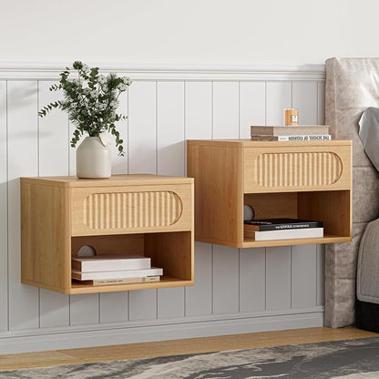 Floating Nightstands with Drawer Set of 2, Modern Wall Mounted Bedside Tables by VDNEND