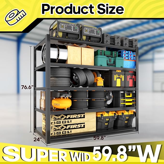 5 Tier Adjustable Metal Shelving Storage Rack, Storage Shelves, 59.8" Wx24 - Image 2