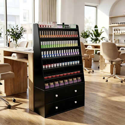 Nail Polish Rack with 2 Drawers, Salon Display & Storage Cabinet with Acrylic by HolaiNail