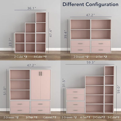 Homes: Inside + Out Apexa 3-Tier Cube Storage Organizer Shelves, Stackable Wood - Image 10