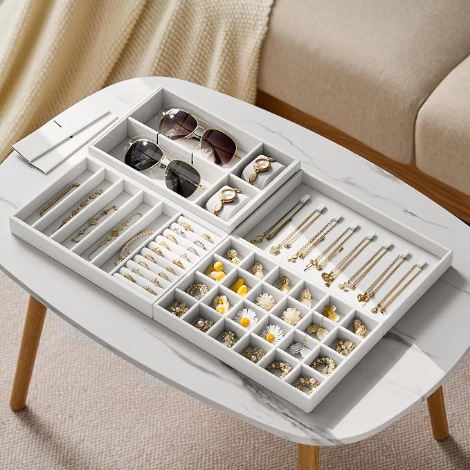 Velvet Jewelry Drawer Organizer Trays – Large White Stackable Jewelry Storage - Image 6