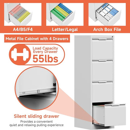 4 Drawer File Cabinet with Lock, 17.8" Deep Metal Filing Cabinet, Vertical File - Image 4