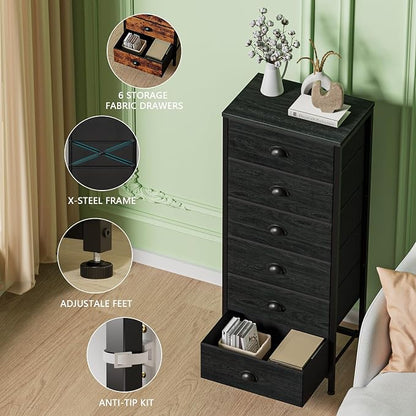 Furnulem Tall Dresser with 6 Drawers, Vertical Bedside End Table & Chest - Image 5
