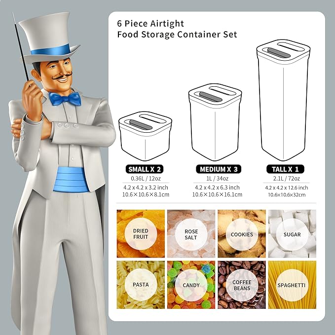 MR.SIGA 6 Piece Airtight Food Storage Container Set, BPA Free Kitchen Pantry - Image 3