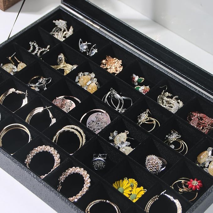 Coward Ring Earring Jewelry Organizer Box, 35 Grids Dustproof Display Holder - Image 2