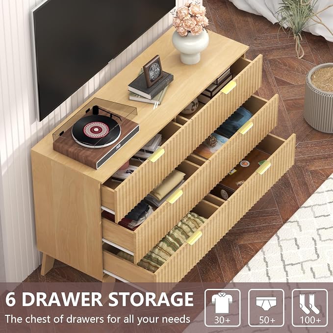 Fluted Dresser for Bedroom, 6 Drawer Dresser for Closet, TV Stand, Storage - Image 3