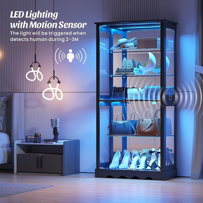 Display Cabinet with Glass Doors, LED Display Case with Removable Shelf - Image 4