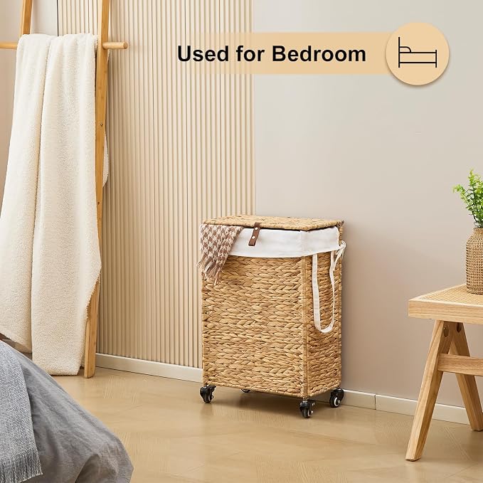 Rolling Laundry Hamper with Lid and Wheels, Slim Laundry Basket with Removable - Image 4