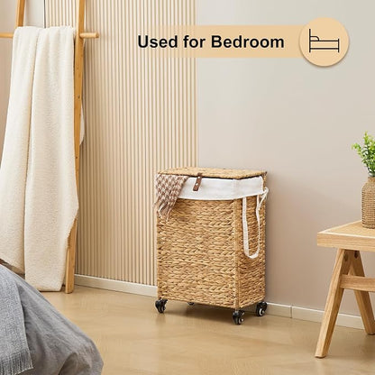Rolling Laundry Hamper with Lid and Wheels, Slim Laundry Basket with Removable - Image 4