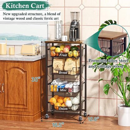 Fruit Basket, 5-Tier Utility Kitchen Organizer and Storage Cart - Image 2