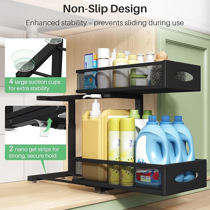 Under Sink Organizer, 2 Pack 2 Tier Pull out Cabinet Organizer Baskets - Image 6