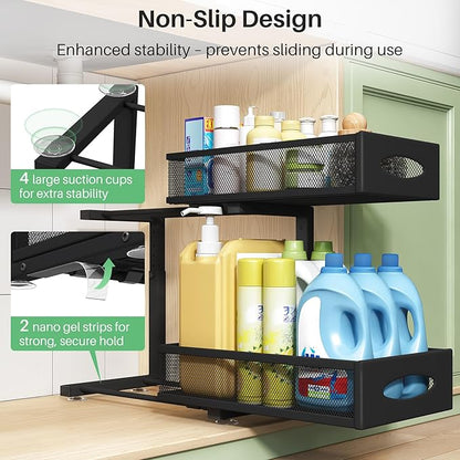 Under Sink Organizer, 2 Pack 2 Tier Pull out Cabinet Organizer Baskets - Image 6