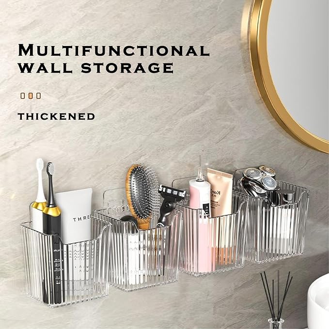 4 Pack Acrylic Wall Mount Organizer, Adhesive Cabinet Door Storage Bins - Image 3