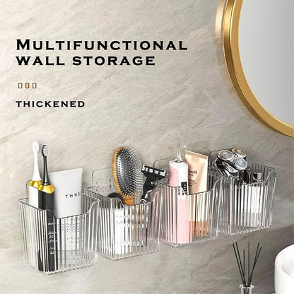 4 Pack Acrylic Wall Mount Organizer, Adhesive Cabinet Door Storage Bins - Image 3