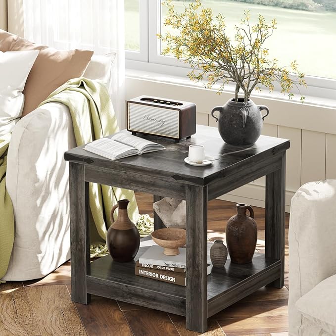 Homieasy End Table, 20 Inch Square End Table, Farmhouse Wood Side Table - Image 5