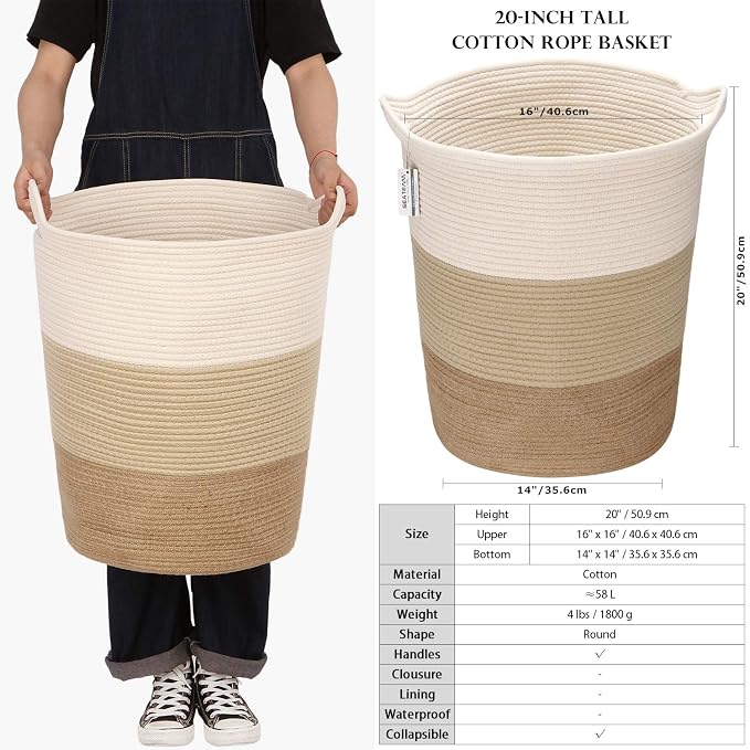 Sea Team Large Size Cotton Rope Woven Storage Basket - Image 6