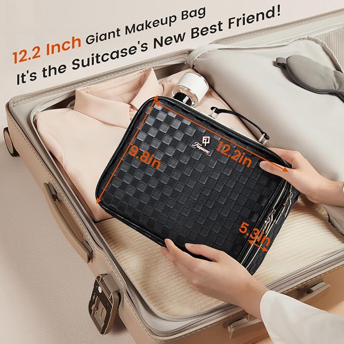 Makeup Bag with LED Lighted Mirror 12.2 IN Travel Double Layer Makeup Case - Image 5