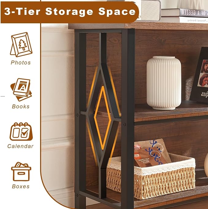 HOMISSUE Bookshelf, 3-Tier Rustic Short Bookshelf, Industrial Shelf Bookcase - Image 4
