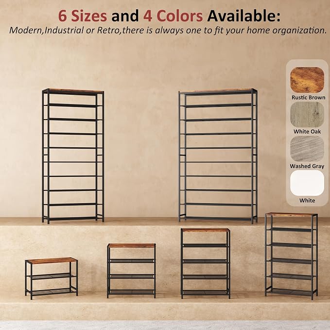HOMEFORT 3-Tier Shoe Rack, Shoe Storage Shelf, Industrial Shoe Tower, Narrow - Image 8