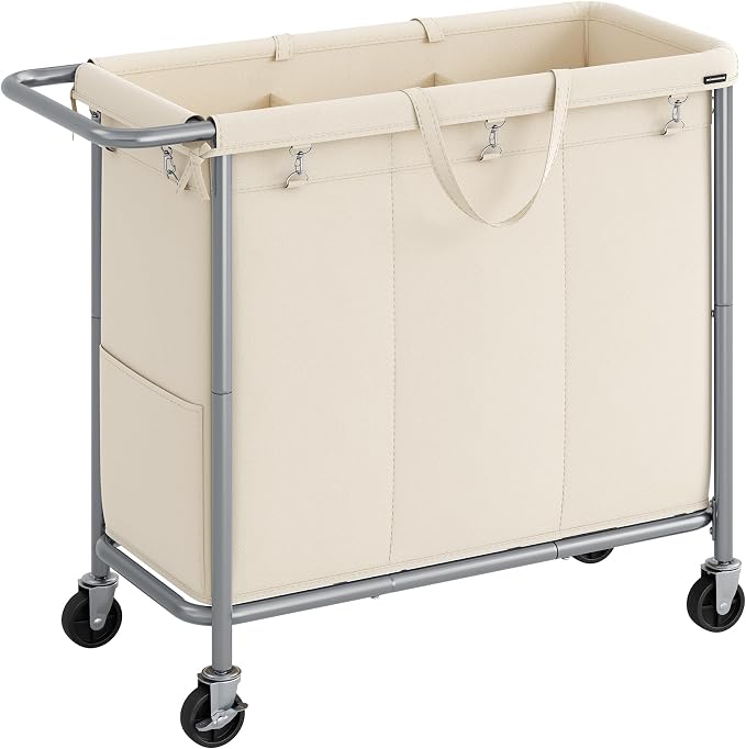 SONGMICS Laundry Basket with Wheels, 3-Section Rolling Laundry Hamper, 52.8 by SONGMICSbySONGMICSHOME