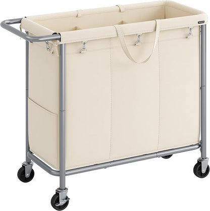 SONGMICS Laundry Basket with Wheels, 3-Section Rolling Laundry Hamper, 52.8 by SONGMICSbySONGMICSHOME
