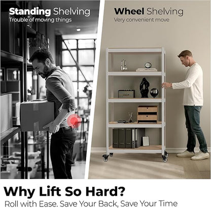 HOMEDANT House White 5-Tier Metal Rolling Cart Shelf Rack Casters Heavy Duty - Image 3