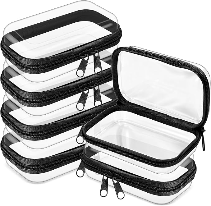 Sanwuta 6 Pcs Clear Hard Zipper Case Hard Plastic Zipper Pouches Transparent by Sanwuta