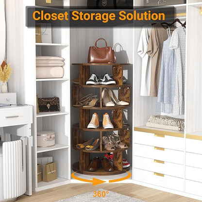 Aheaplus Rotating Shoe Rack, 5-Tier Wood Shoe Organizer - Image 4