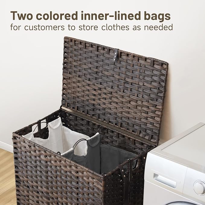 Laundry Hamper with Wheels, 39.6 Gallon Rolling Laundry Basket with Lid - Image 2