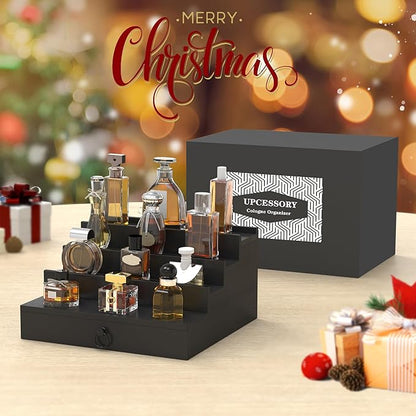upcessory Cologne Organizer for Men, 4 Tier Black Wood Perfume Organizer - Image 6