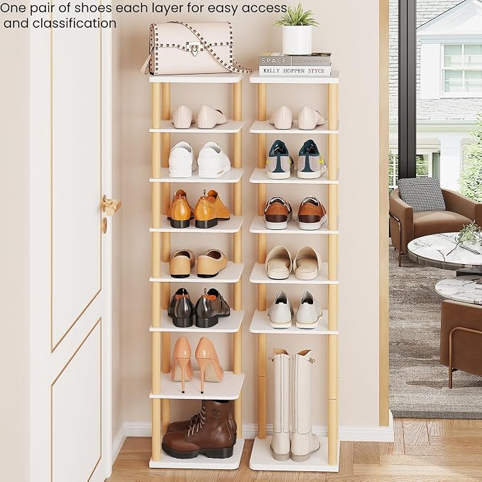 LUCKNOCK Vertical Shoe Rack, 8-Tier Tall Narrow Shoe Organizer - Image 4