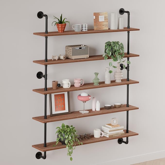 HDDFER Floating Shelves for Wall Living Room Shelves Bookshelf Industrial Pipe - Image 2
