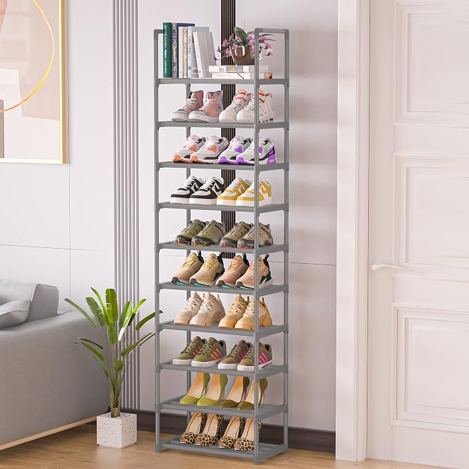OYREL 10-Tier Metal Shoe Rack, Narrow Shoe Rack Organizer, Sturdy Shoe Shelf - Image 8
