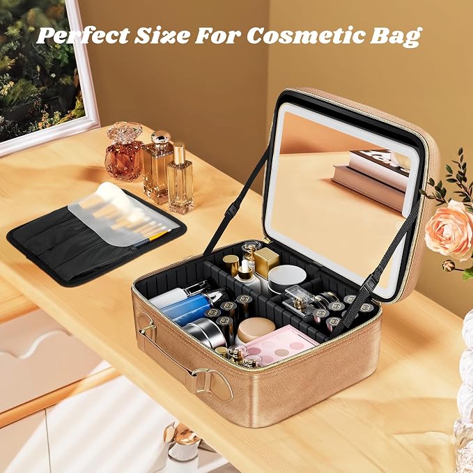 JUSRON Travel Makeup Bag With LED Mirror, Cosmetic Train Case with Light up - Image 6