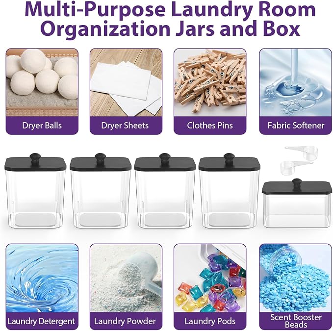 4+1 Pack Clear Laundry Pods Container & Dryer Sheet Holder, Plastic Square - Image 8