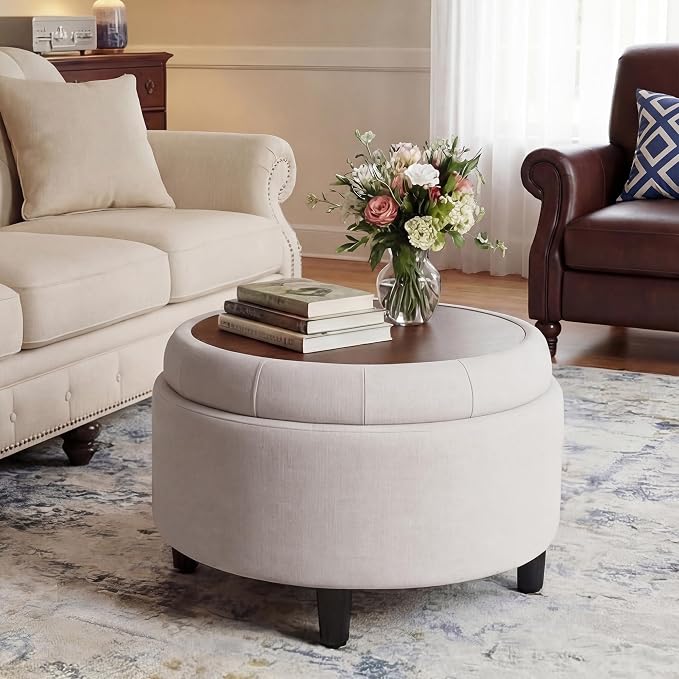 COLAMY Fabric Round Storage Ottoman - Image 7