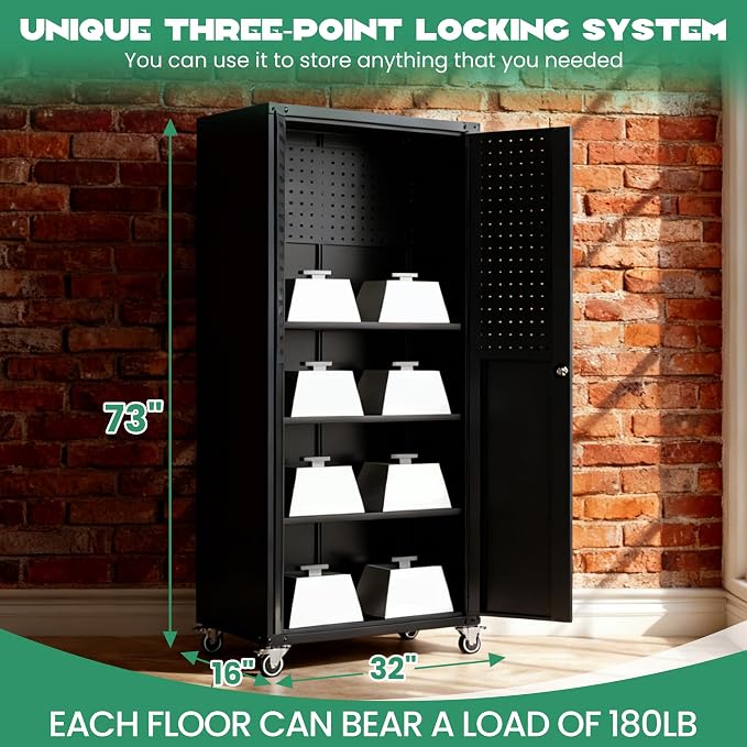 Rolling Tool Cabinet with Pegboard, Tool Room, Assembly Required - Image 3