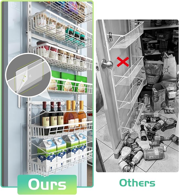 Mefirt Over The Door Pantry Organizer, Wall Mount Spice Rack 6-Tier White | - Image 5