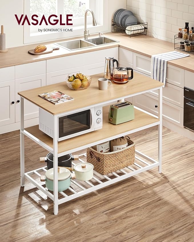VASAGLE Kitchen Island with 3 Shelves, 47.2 Inches Width Kitchen Shelf with - Image 2