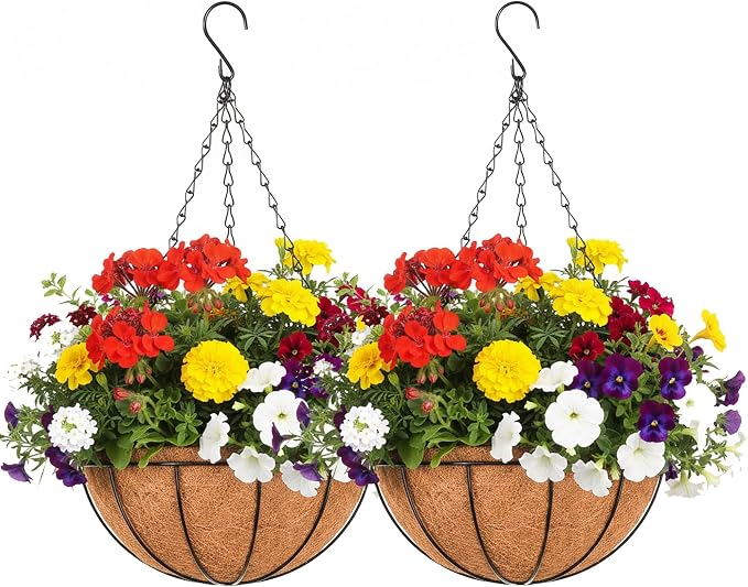 EIMQUVW Outdoor Metal Hanging Planters Basket Hanging Baskets by EIMQUVW