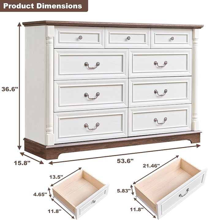 Farmhouse 9 Drawer Dressers for Bedroom, Big Dressers - Image 3