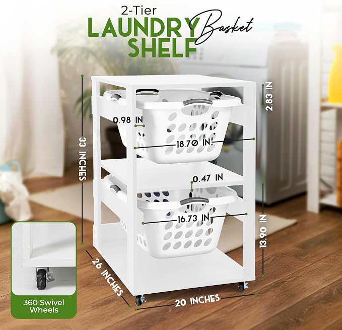Laundry Basket Holder Shelf – Stackable Engineered Wood Laundry Tower - Image 2
