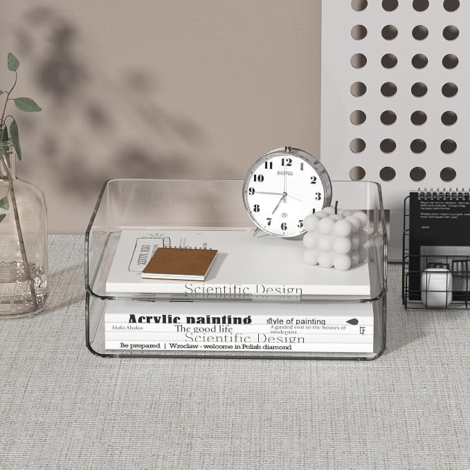 2-Tier Acrylic Paper Tray Organizer-Low-ProfileDesk File Sorter - Image 4