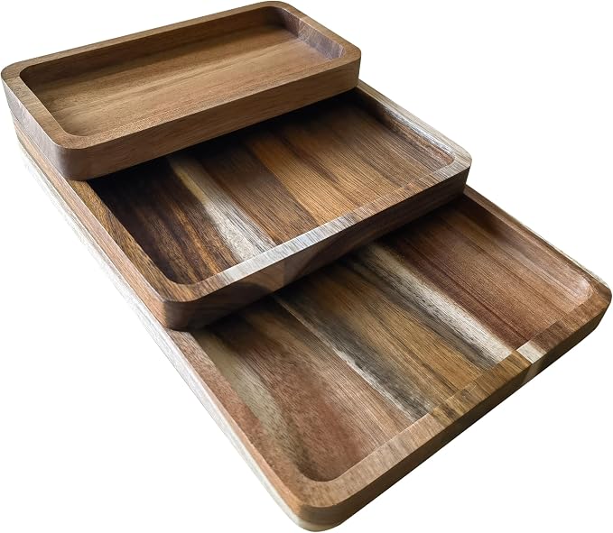 Acacia Wooden Valet Tray for Men, Natural Wood Grain EDC Tray Set Catch All for - Image 9