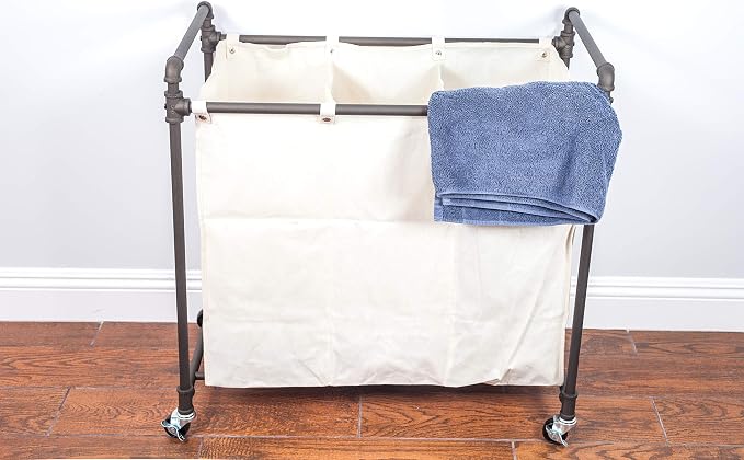 028-28003 Modern Industrial Style 3 Section Laundry Sorter, 33.24” W x 17.10” D - Image 2