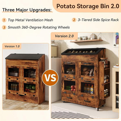 Verano Garden 31.5" Large Potato and Onion Storage Bin on Wheels, Bread Box | - Image 7